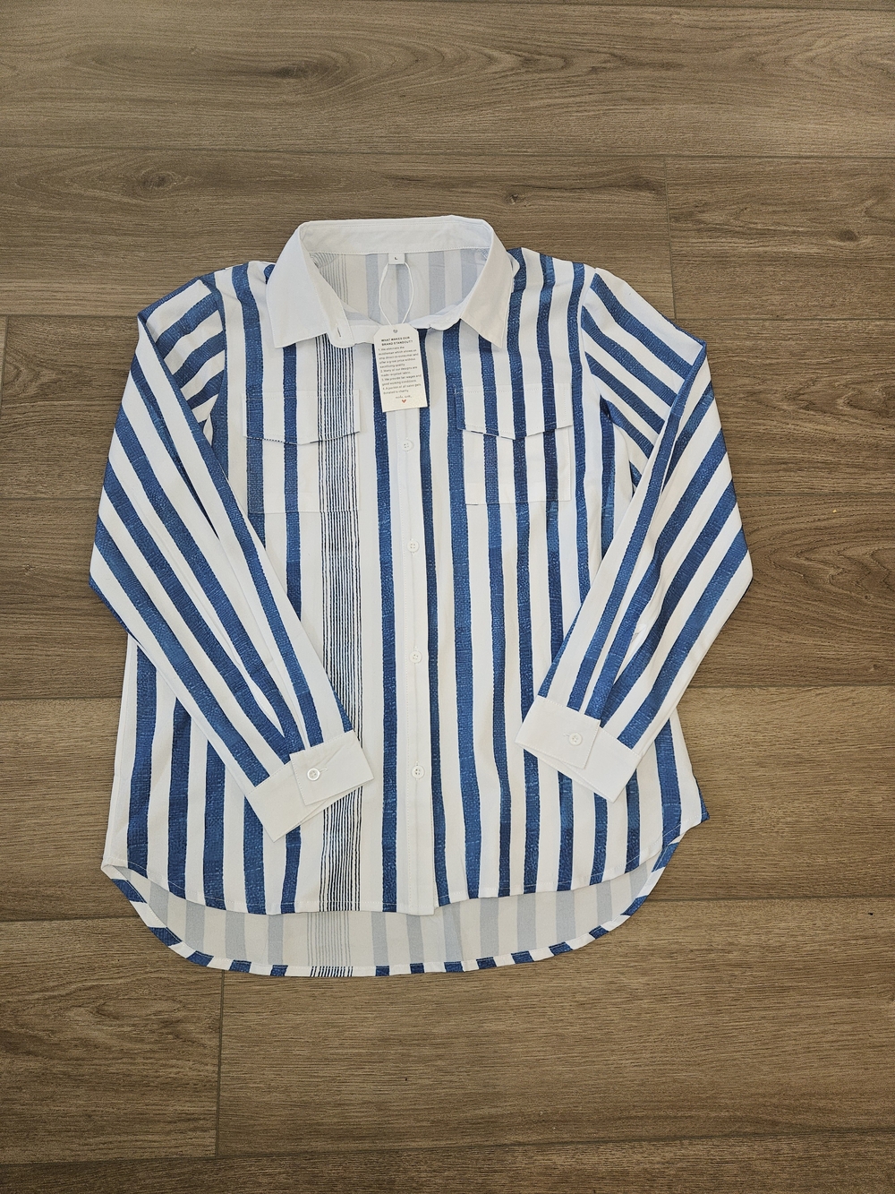 Girls' Blue and White Stripe Button-Up Shirt